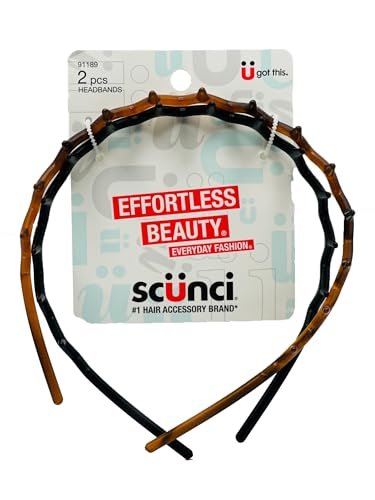 Scunci Effortless Beauty Headbands – 1-Inch Wide Fabric Headbands for Women, Brown, 2-Count - görsel 2