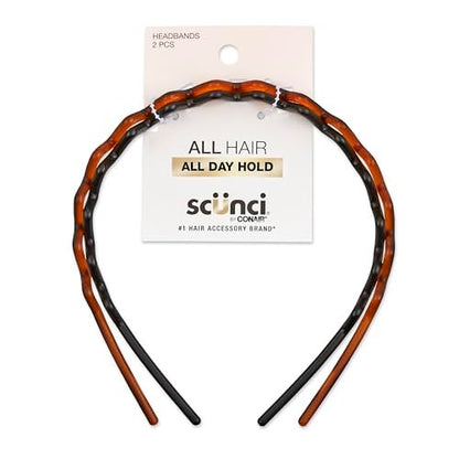 Scunci Effortless Beauty Headbands – 1-Inch Wide Fabric Headbands for Women, Brown, 2-Count