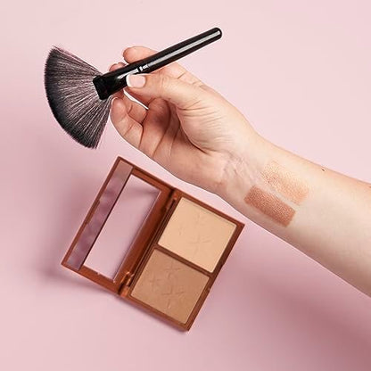 W7 Hollywood Bronze & Glow Pressed Powder Duo - Shimmer Bronzer & Highlighter for Contouring & Highlighting, Vegan