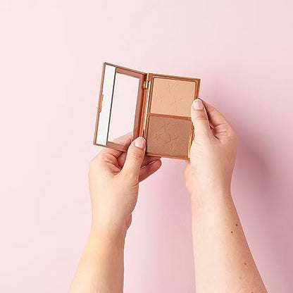 W7 Hollywood Bronze & Glow Pressed Powder Duo - Shimmer Bronzer & Highlighter for Contouring & Highlighting, Vegan