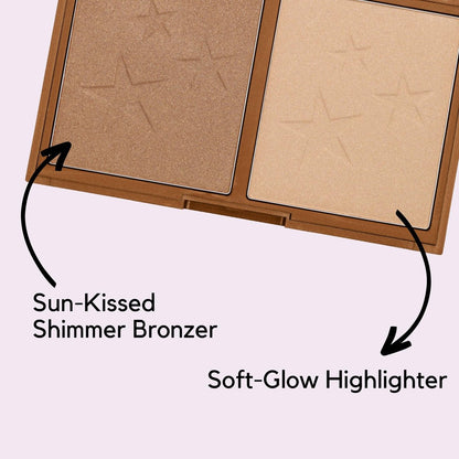 W7 Hollywood Bronze & Glow Pressed Powder Duo - Shimmer Bronzer & Highlighter for Contouring & Highlighting, Vegan
