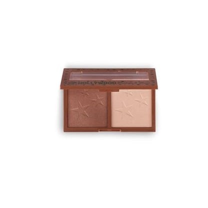 W7 Hollywood Bronze & Glow Pressed Powder Duo - Shimmer Bronzer & Highlighter for Contouring & Highlighting, Vegan