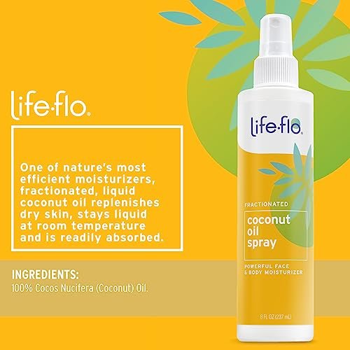 Life-Flo Fractionated Coconut Oil Spray - Lightweight Moisturizer for Skin, Hair & Nails, 8 oz Avelisse