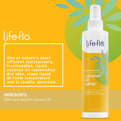 Life-Flo Fractionated Coconut Oil Spray - Lightweight Moisturizer for Skin, Hair & Nails, 8 oz Avelisse