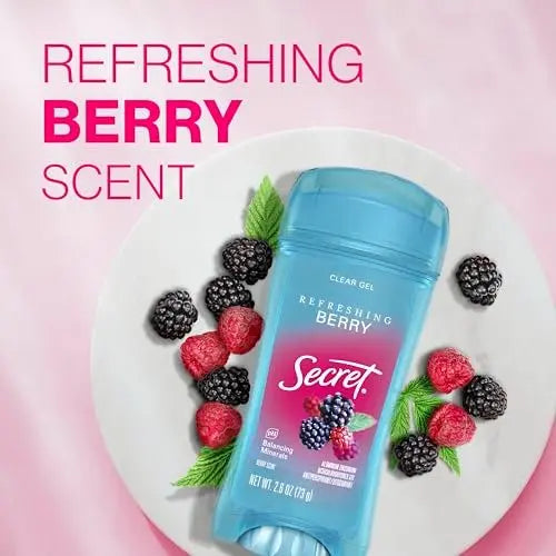 Secret Fresh Antiperspirant Deodorant for Women, 72hr Breathable Sweat & Odor Protection, Instant Freshness & Gentle, PH Balancing Minerals, Clear Gel, Refreshing Berry Scent, 2.6 oz (Pack of 2) Avelisse
