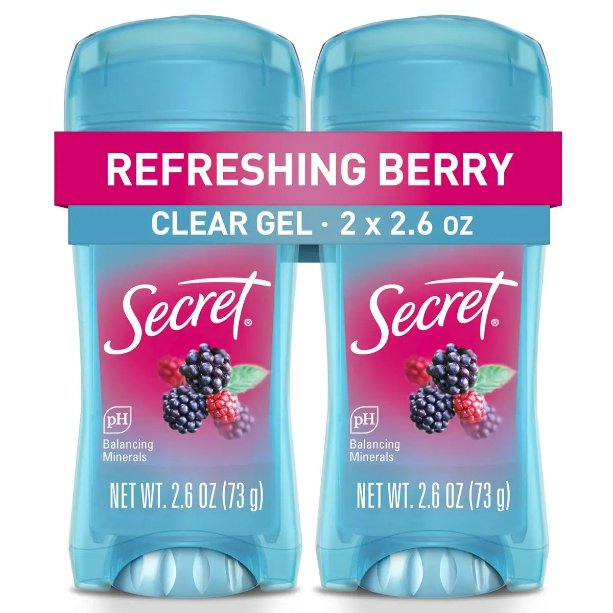 Secret Fresh Antiperspirant Deodorant for Women, 72hr Breathable Sweat & Odor Protection, Instant Freshness & Gentle, PH Balancing Minerals, Clear Gel, Refreshing Berry Scent, 2.6 oz (Pack of 2) Avelisse