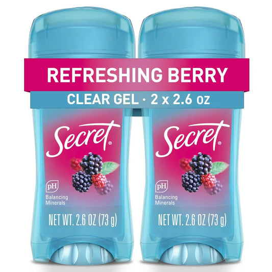 Secret Fresh Antiperspirant Deodorant for Women, 72hr Breathable Sweat & Odor Protection, Instant Freshness & Gentle, PH Balancing Minerals, Clear Gel, Refreshing Berry Scent, 2.6 oz (Pack of 2) Avelisse