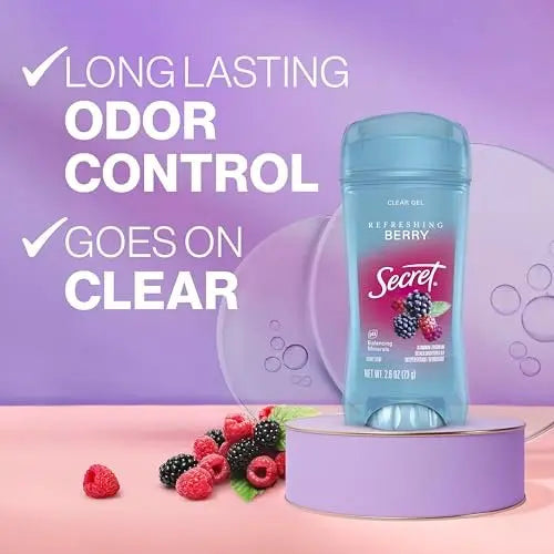 Secret Fresh Antiperspirant Deodorant for Women, 72hr Breathable Sweat & Odor Protection, Instant Freshness & Gentle, PH Balancing Minerals, Clear Gel, Refreshing Berry Scent, 2.6 oz (Pack of 2) Avelisse