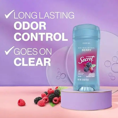 Secret Fresh Antiperspirant Deodorant for Women, 72hr Breathable Sweat & Odor Protection, Instant Freshness & Gentle, PH Balancing Minerals, Clear Gel, Refreshing Berry Scent, 2.6 oz (Pack of 2) Avelisse