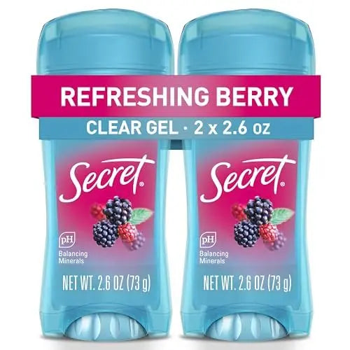 Secret Fresh Antiperspirant Deodorant for Women, 72hr Breathable Sweat & Odor Protection, Instant Freshness & Gentle, PH Balancing Minerals, Clear Gel, Refreshing Berry Scent, 2.6 oz (Pack of 2) Avelisse