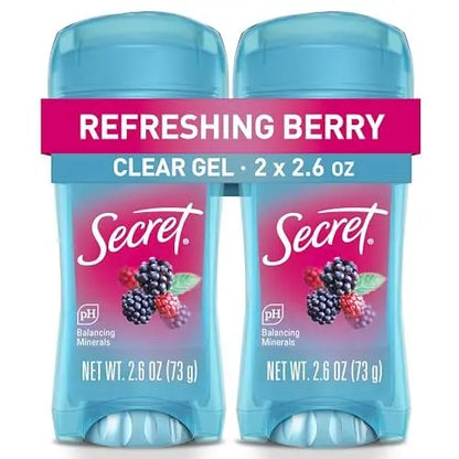 Secret Fresh Antiperspirant Deodorant for Women, 72hr Breathable Sweat & Odor Protection, Instant Freshness & Gentle, PH Balancing Minerals, Clear Gel, Refreshing Berry Scent, 2.6 oz (Pack of 2) Avelisse