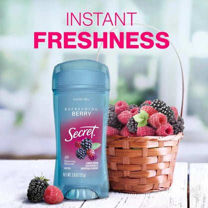 Secret Fresh Antiperspirant Deodorant for Women, 72hr Breathable Sweat & Odor Protection, Instant Freshness & Gentle, PH Balancing Minerals, Clear Gel, Refreshing Berry Scent, 2.6 oz (Pack of 2) Avelisse