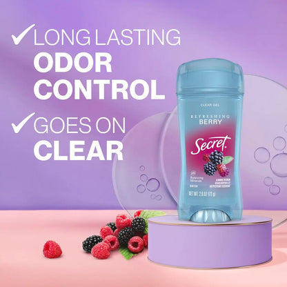 Secret Fresh Antiperspirant Deodorant for Women, 72hr Breathable Sweat & Odor Protection, Instant Freshness & Gentle, PH Balancing Minerals, Clear Gel, Refreshing Berry Scent, 2.6 oz (Pack of 2) Avelisse