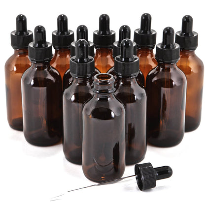 Vivaplex 12-Pack Amber Glass Bottles with Glass Eye Droppers – 2 oz | Essential Oil Dropper Bottles for DIY, Tinctures, and More