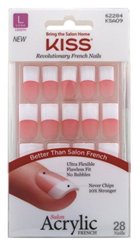 KISS Salon Acrylic French Kit Team Player Long (2 Pack) - 28 Count White Acrylic Nail Forms Avelisse
