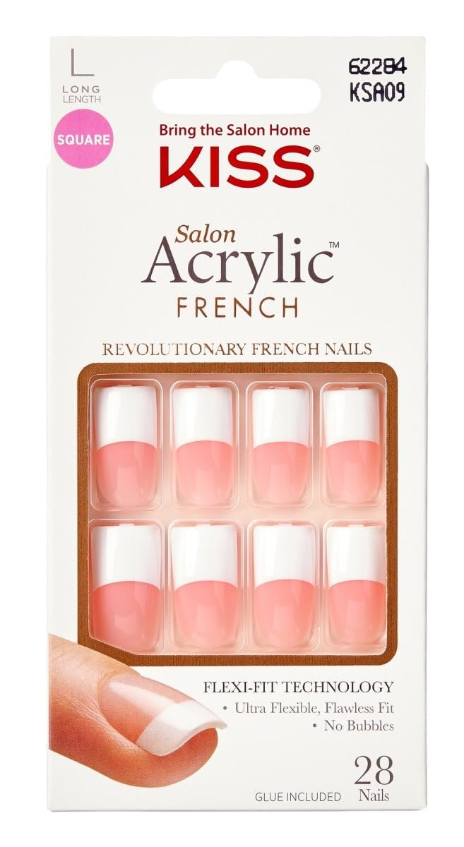 KISS Salon Acrylic French Kit Team Player Long (2 Pack) - 28 Count White Acrylic Nail Forms Avelisse