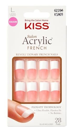 KISS Salon Acrylic French Kit Team Player Long (2 Pack) - 28 Count White Acrylic Nail Forms Avelisse