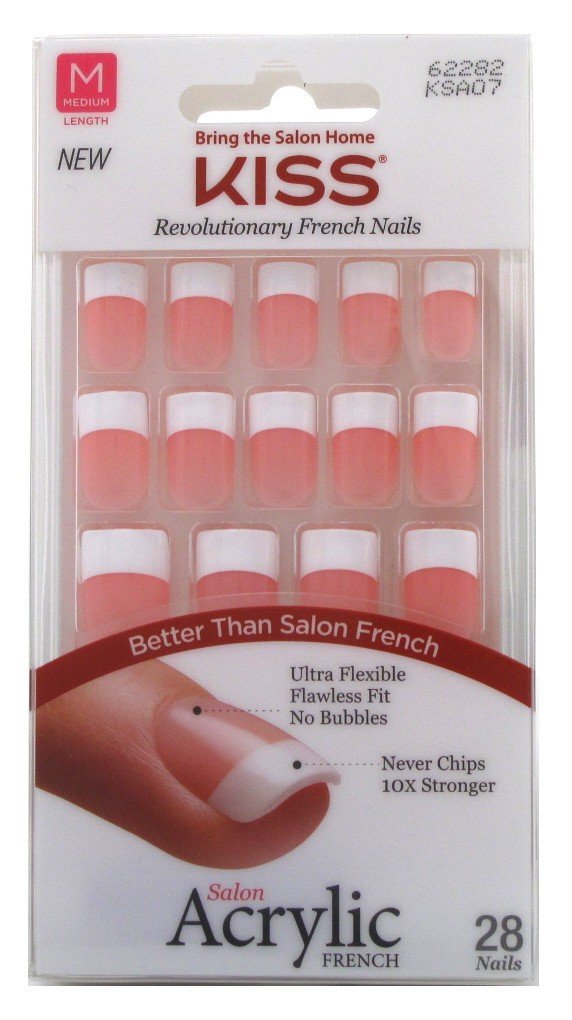 KISS Salon Acrylic French Nails - 62 Piece Set, Medium Square Pink (2-Pack) Avelisse