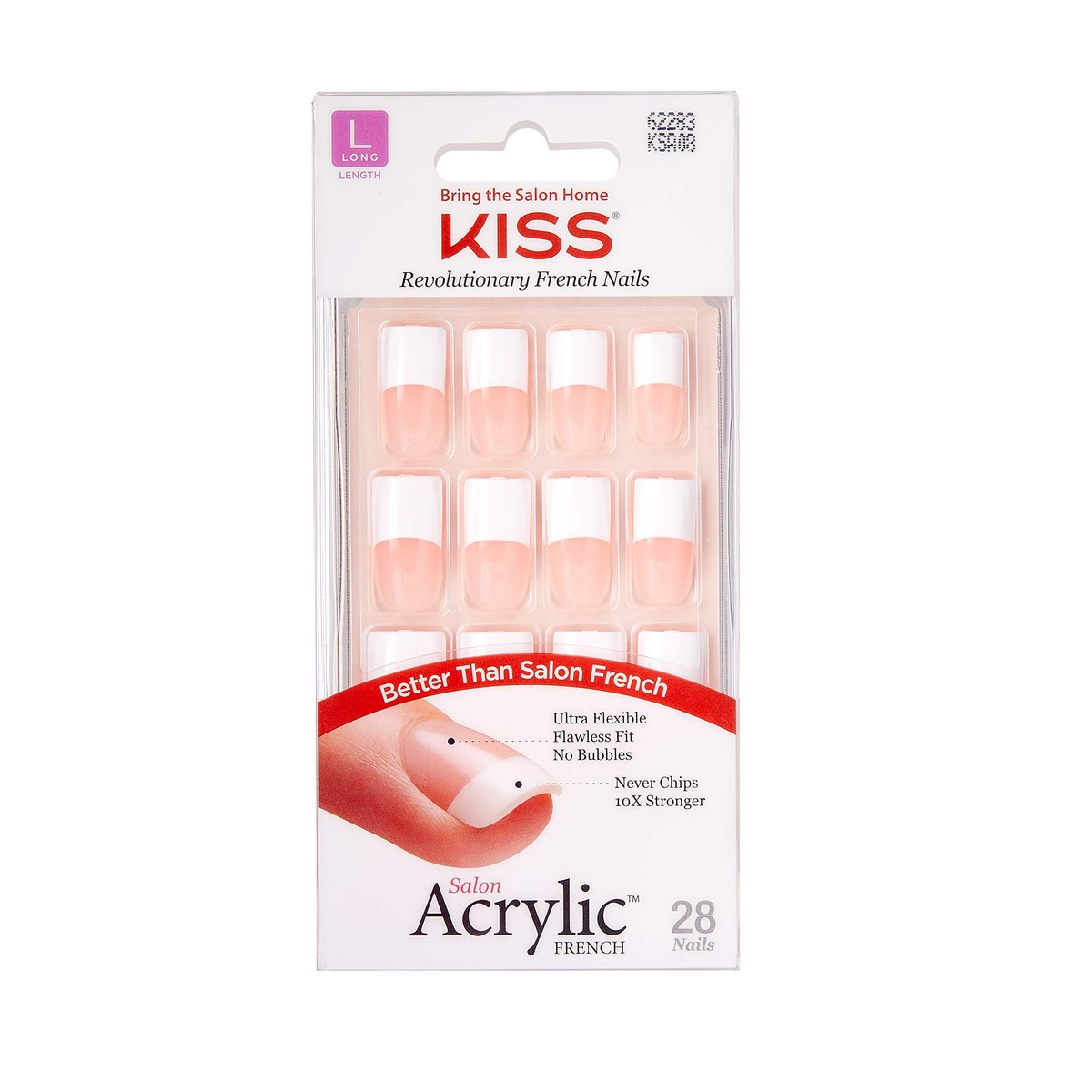 Kiss Salon Acrylic French Kit Back Talk Long - 28 Count White Acrylic Nails - görsel 1
