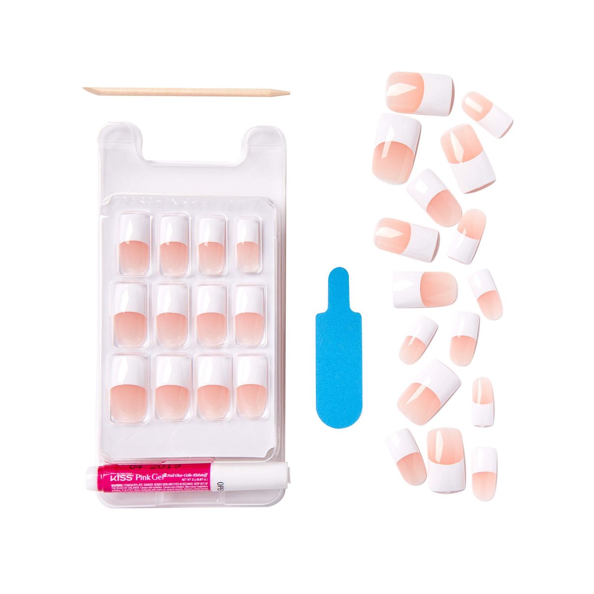 Kiss Salon Acrylic French Kit Back Talk Long - 28 Count White Acrylic Nails - görsel 5