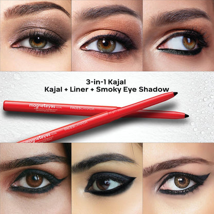 FACESCANADA Magneteyes Kajal - Black, 0.35g | 24 Hr Long Stay | Smooth Glide | Waterproof, Smudgeproof & Fadeproof | Deep Matte Finish | Enriched with Almond Oil & Vitamin E