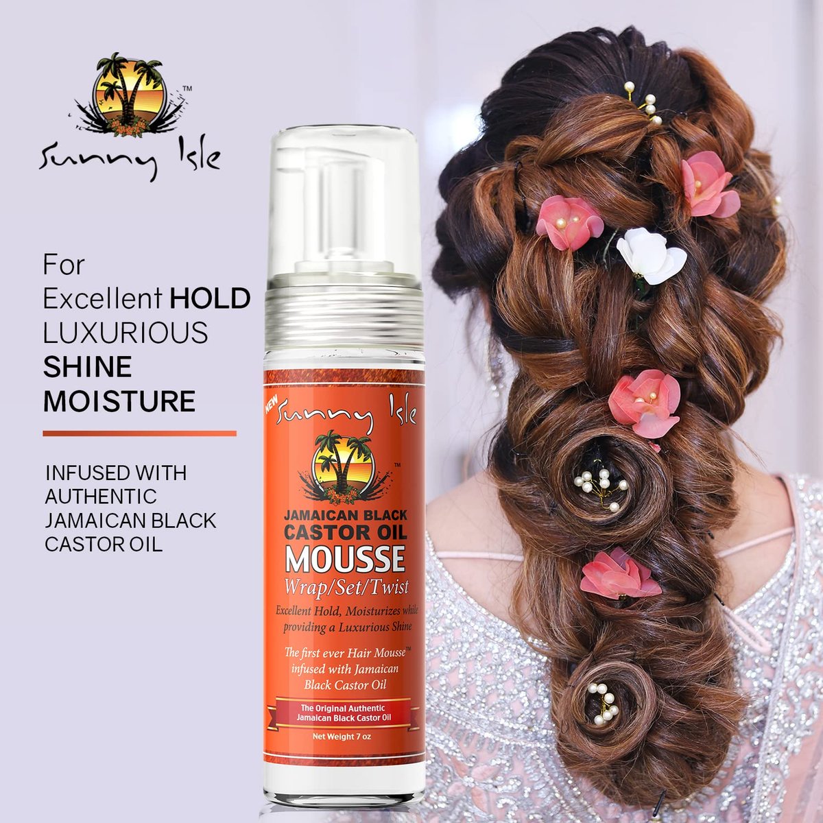 Sunny Isle Jamaican Black Castor Oil Mousse Wrap Set Twist 7oz | Excellent Hold, Luxurious Shine | Moisturizes with Frizz Control - görsel 3