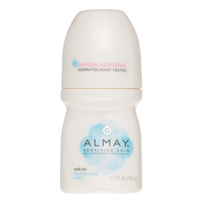 Almay Anti-Perspirant & Deodorant, Sensitive Skin, Roll-On, Fragrance Free - 1.7 oz (Pack of 4)