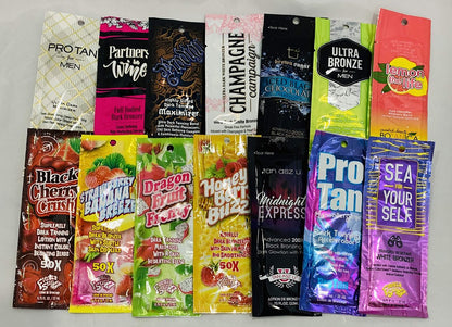 10 Assorted Indoor Tanning Lotion Packets – Gluten Free Samples for Medium to Deep Skin Avelisse