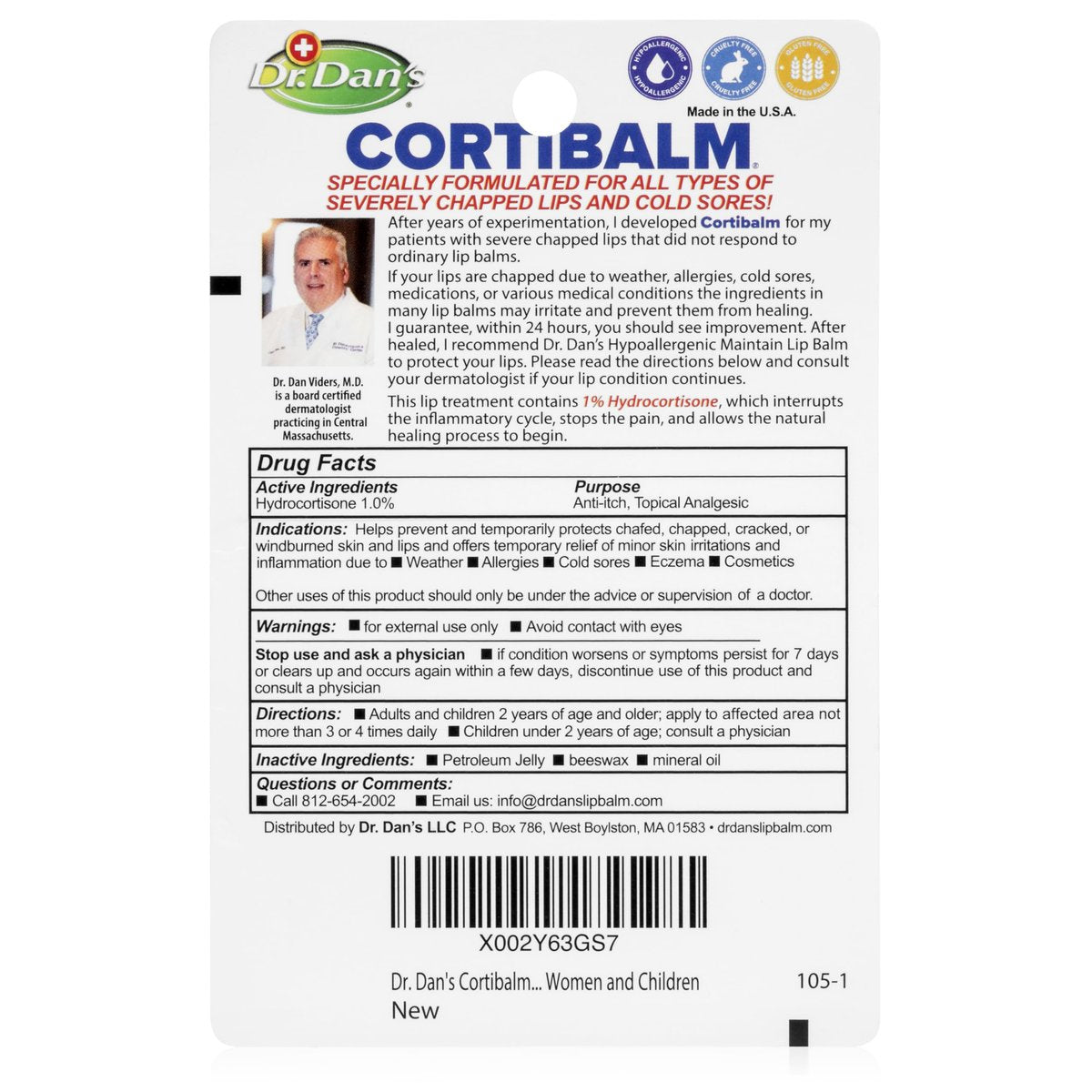 Dr. Dan's Cortibalm - 3 Pack Healing Lip Balm for Severely Chapped Lips - Hydrocortisone Lip Balm for Dry, Cracked Lips - Men, Women & Children - görsel 4