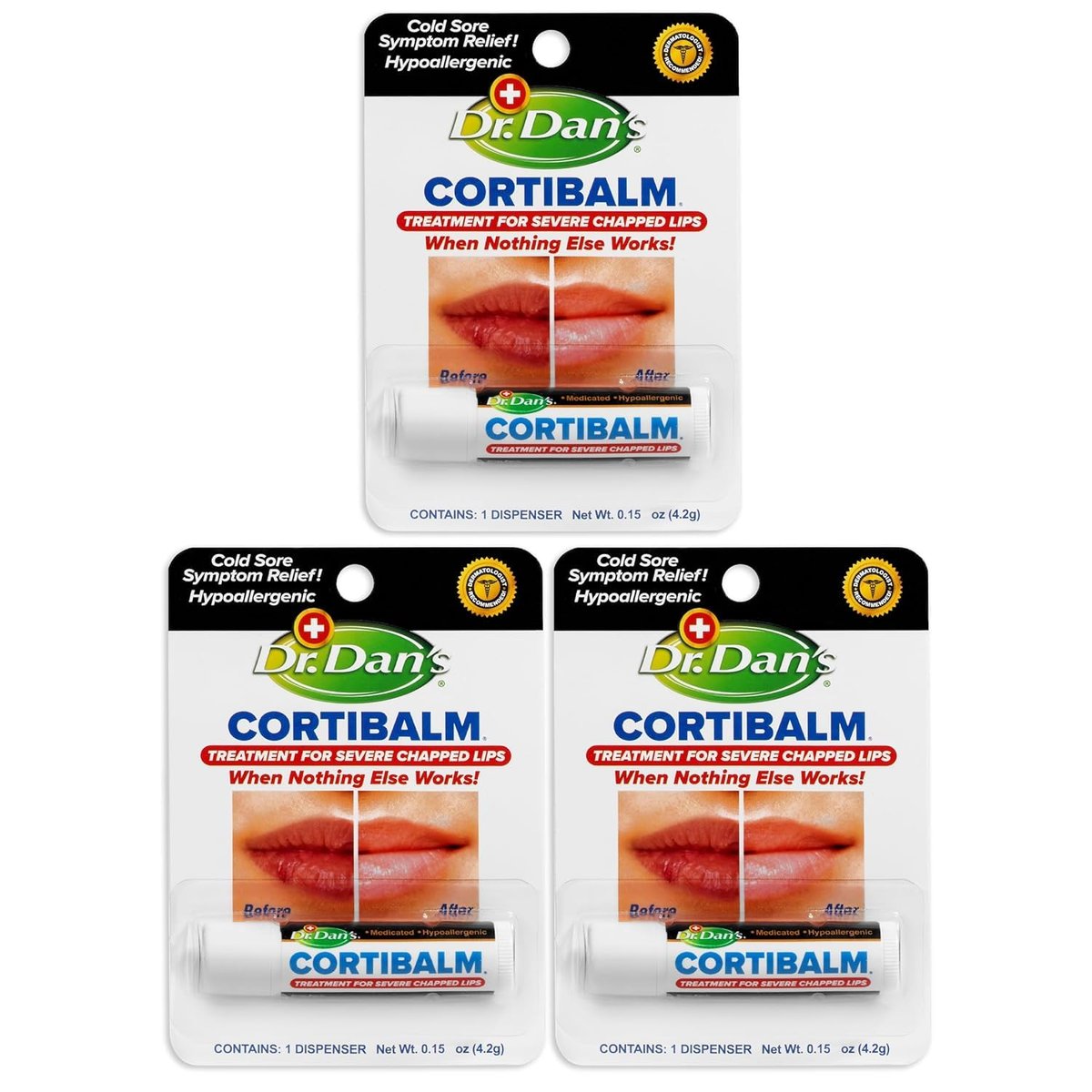 Dr. Dan's Cortibalm - 3 Pack Healing Lip Balm for Severely Chapped Lips - Hydrocortisone Lip Balm for Dry, Cracked Lips - Men, Women & Children - görsel 2