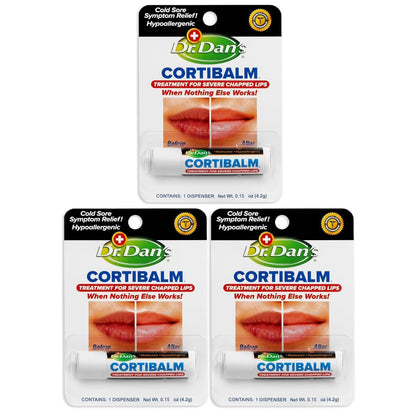 Dr. Dan's Cortibalm - 3 Pack Healing Lip Balm for Severely Chapped Lips - Hydrocortisone Lip Balm for Dry, Cracked Lips - Men, Women & Children