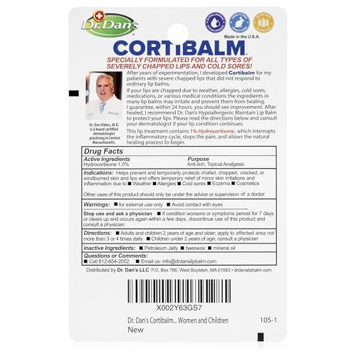 Dr. Dan's Cortibalm - 3 Pack Healing Lip Balm for Severely Chapped Lips - Hydrocortisone Lip Balm for Dry, Cracked Lips - Men, Women & Children - görsel 3