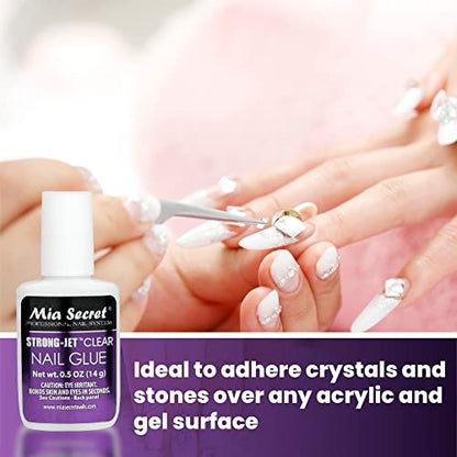Mia Secret Strong-Jet Brush On Clear Nail Glue 335 – Professional Adhesive for Crystals, Acrylic & Gel Nails