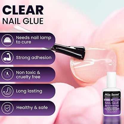 Mia Secret Strong-Jet Brush On Clear Nail Glue 335 – Professional Adhesive for Crystals, Acrylic & Gel Nails