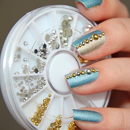 enForten 500pcs Mixed Sizes Silver Punk Half Round Acrylic Rhinestones Flatback Faux Imitation Pearls Beads Nail Art Decoration with Wheel - görsel 4