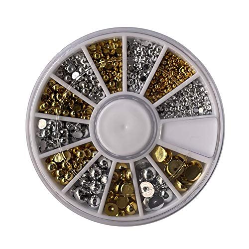 enForten 500pcs Mixed Sizes Silver Punk Half Round Acrylic Rhinestones Flatback Faux Imitation Pearls Beads Nail Art Decoration with Wheel - görsel 2