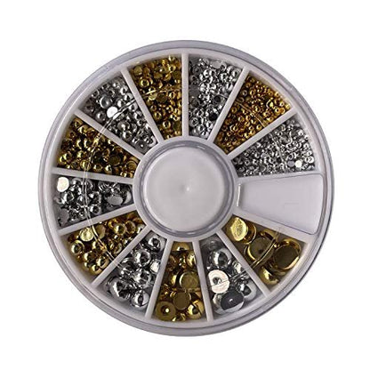 enForten 500pcs Mixed Sizes Silver Punk Half Round Acrylic Rhinestones Flatback Faux Imitation Pearls Beads Nail Art Decoration with Wheel