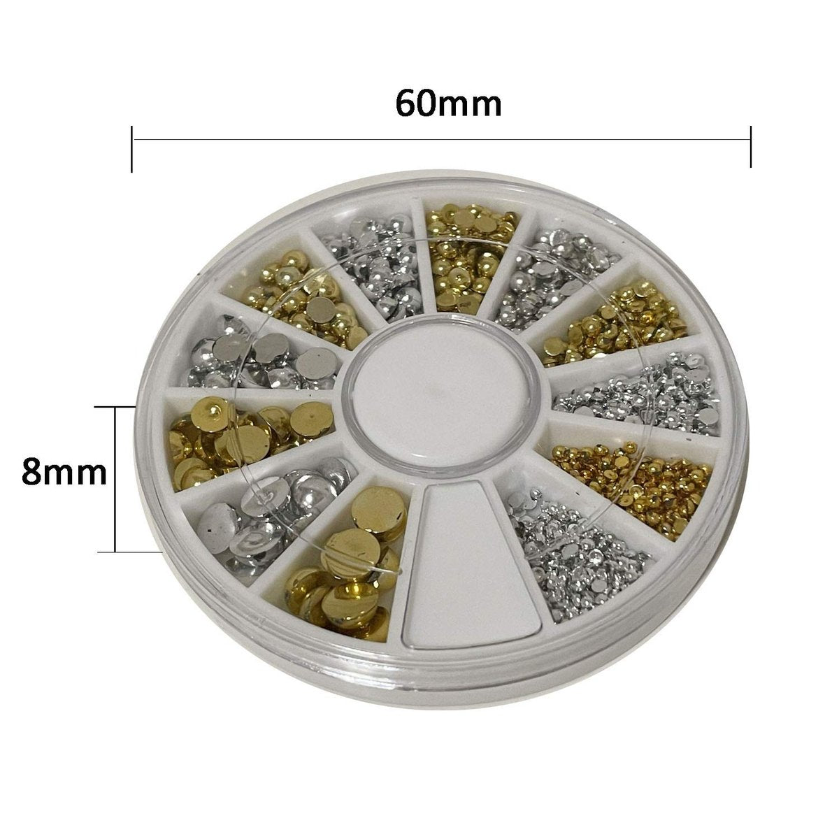 enForten 500pcs Mixed Sizes Silver Punk Half Round Acrylic Rhinestones Flatback Faux Imitation Pearls Beads Nail Art Decoration with Wheel - görsel 5
