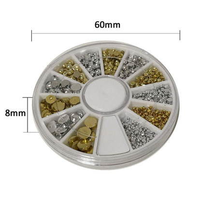 enForten 500pcs Mixed Sizes Silver Punk Half Round Acrylic Rhinestones Flatback Faux Imitation Pearls Beads Nail Art Decoration with Wheel