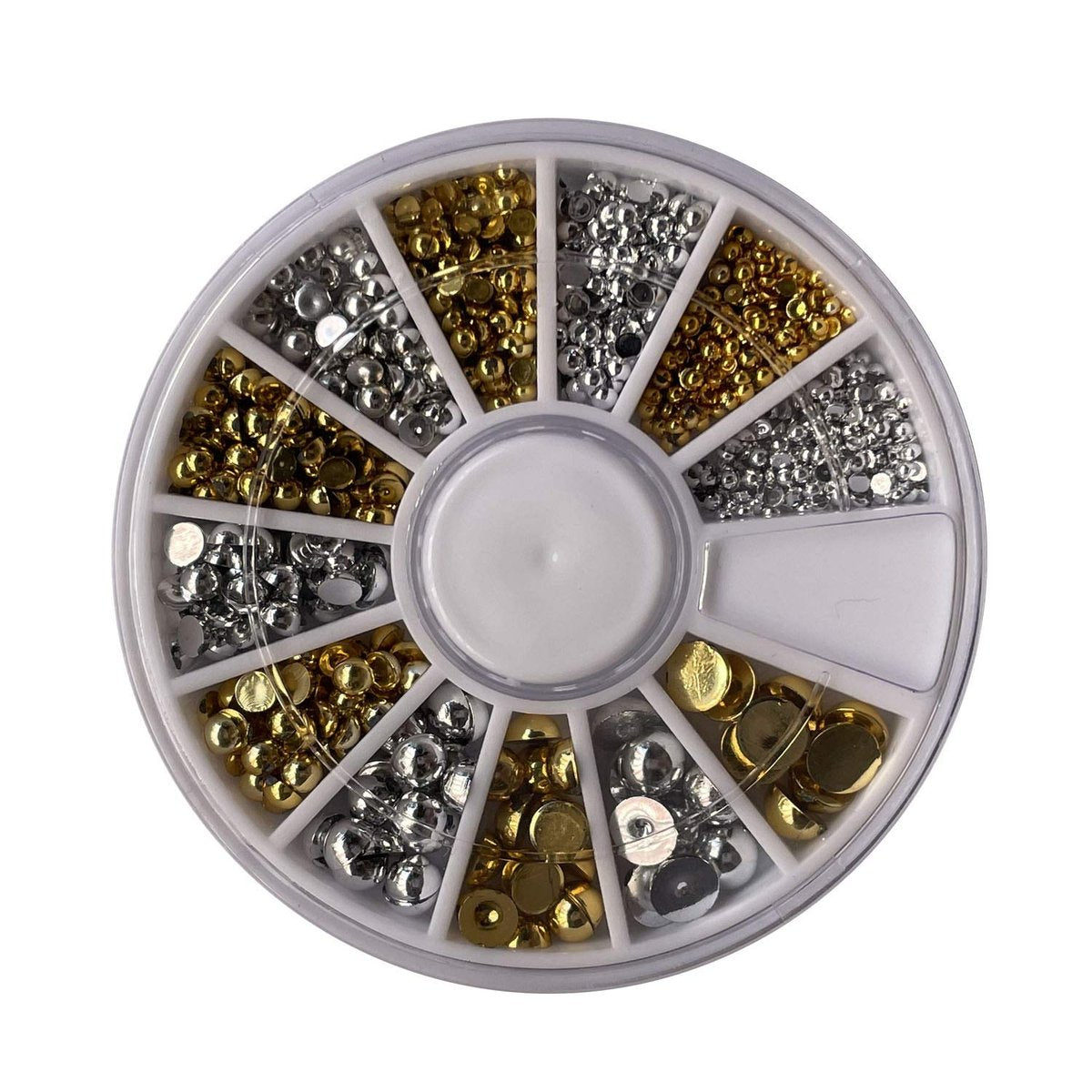 enForten 500pcs Mixed Sizes Silver Punk Half Round Acrylic Rhinestones Flatback Faux Imitation Pearls Beads Nail Art Decoration with Wheel - görsel 1