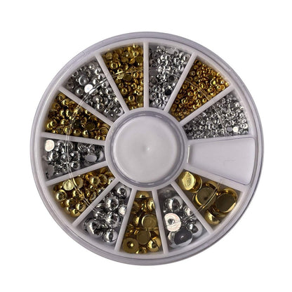 enForten 500pcs Mixed Sizes Silver Punk Half Round Acrylic Rhinestones Flatback Faux Imitation Pearls Beads Nail Art Decoration with Wheel