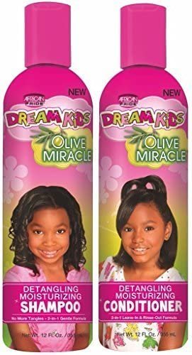 African Pride Dream Kids Olive Miracle Detangling Shampoo and Conditioner Combo Set - 12 Fl Oz Each Avelisse