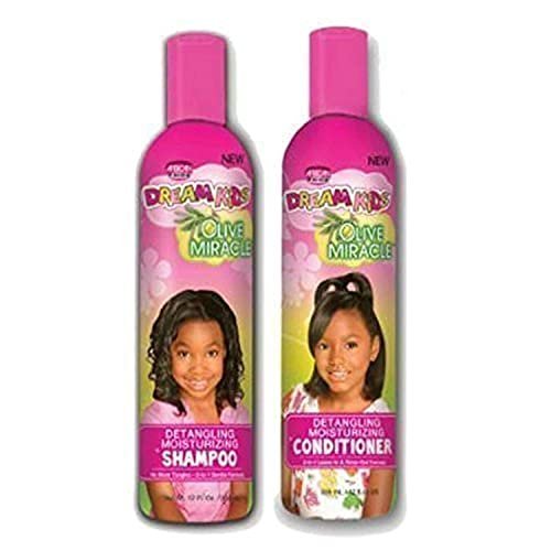 African Pride Dream Kids Olive Miracle Detangling Shampoo and Conditioner Combo Set - 12 Fl Oz Each Avelisse