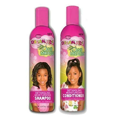 African Pride Dream Kids Olive Miracle Detangling Shampoo and Conditioner Combo Set - 12 Fl Oz Each Avelisse