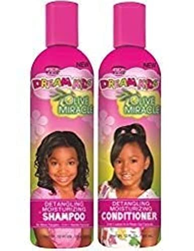 African Pride Dream Kids Olive Miracle Detangling Shampoo and Conditioner Combo Set - 12 Fl Oz Each Avelisse