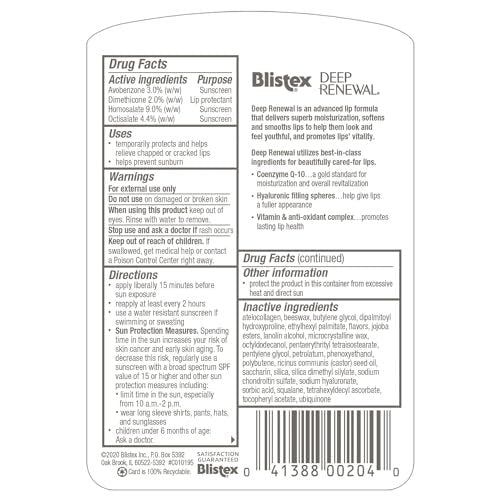 Blistex Deep Renewal Lip Protectant Sunscreen Balm – 0.13 oz (Pack of 5) – SPF 15 Moisturizing Lip Care Avelisse
