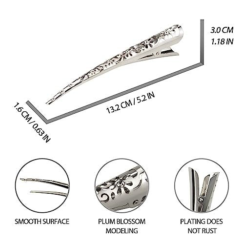 Time Roaming Duck Bill Clip - Silvery Flower Shaped, 5.1 Inch Length, Large Size without Teeth, Pack of 4 for Thick and Thin Hair - görsel 4
