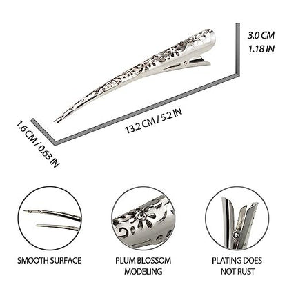 Time Roaming Duck Bill Clip - Silvery Flower Shaped, 5.1 Inch Length, Large Size without Teeth, Pack of 4 for Thick and Thin Hair
