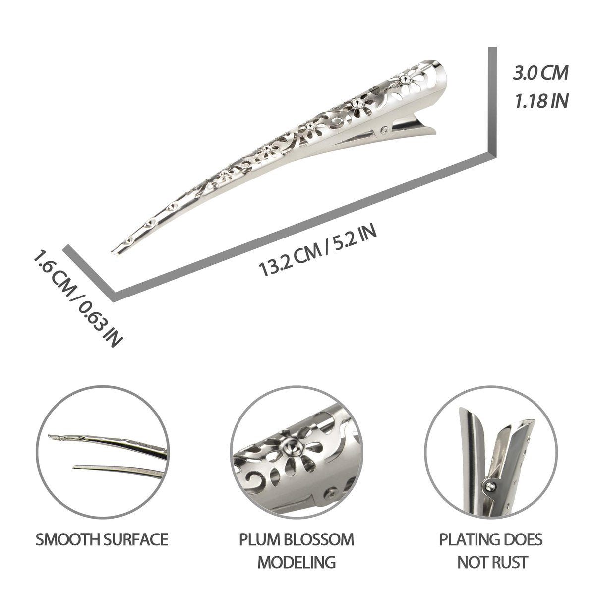 Time Roaming Duck Bill Clip - Silvery Flower Shaped, 5.1 Inch Length, Large Size without Teeth, Pack of 4 for Thick and Thin Hair - görsel 3