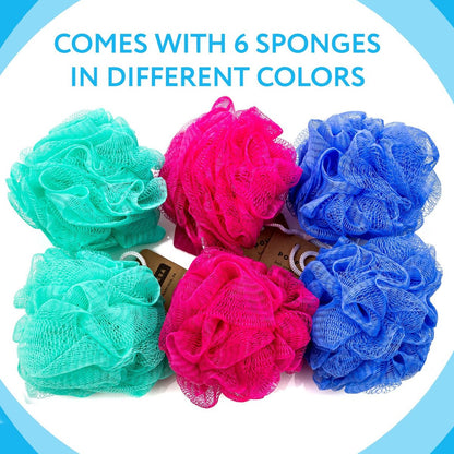 IMPRESA Mesh Bath & Shower Loofah Sponges - 5-Inch - Pack of 6 Gentle Exfoliating Body Scrubber & Bath Pouf - Durable Quick-Dry Shower Sponge (Blue) Avelisse